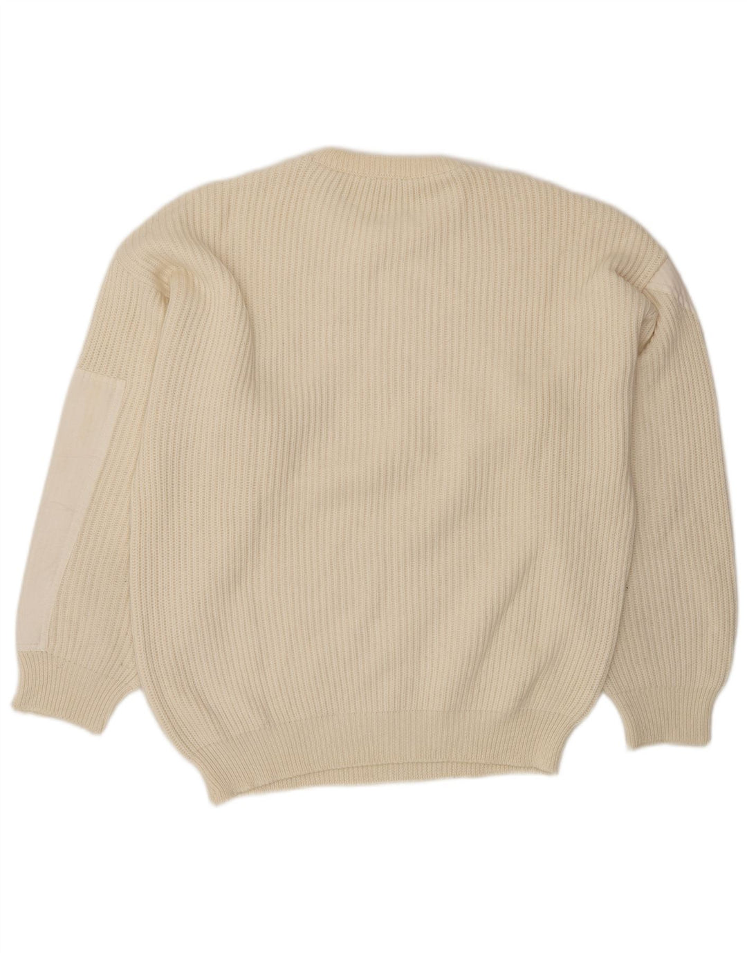 Maglione girocollo da uomo vintage in lana color block beige grande