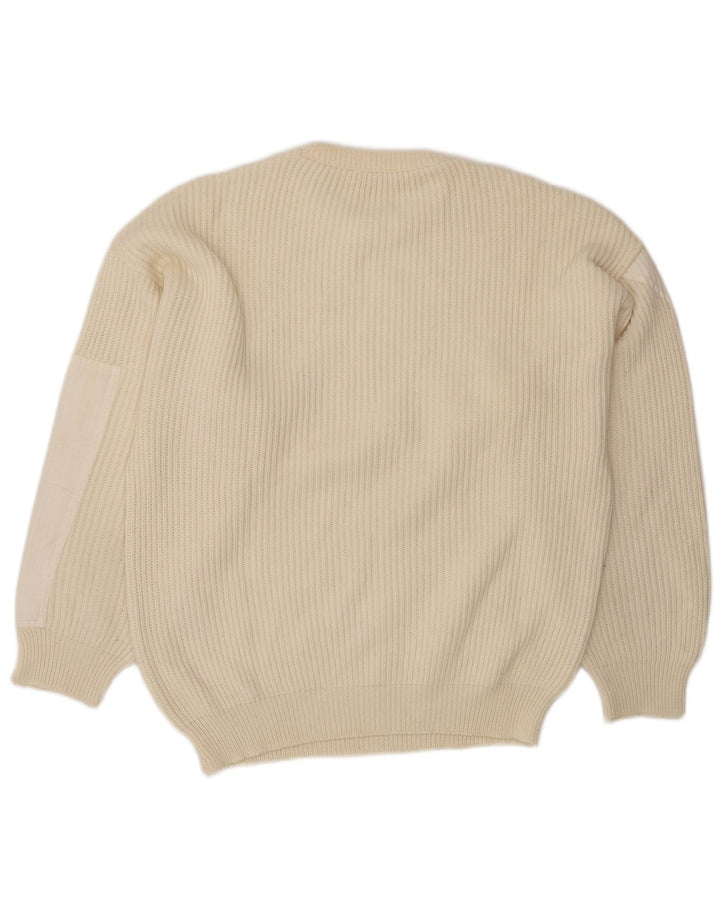 Maglione girocollo da uomo vintage in lana color block beige grande