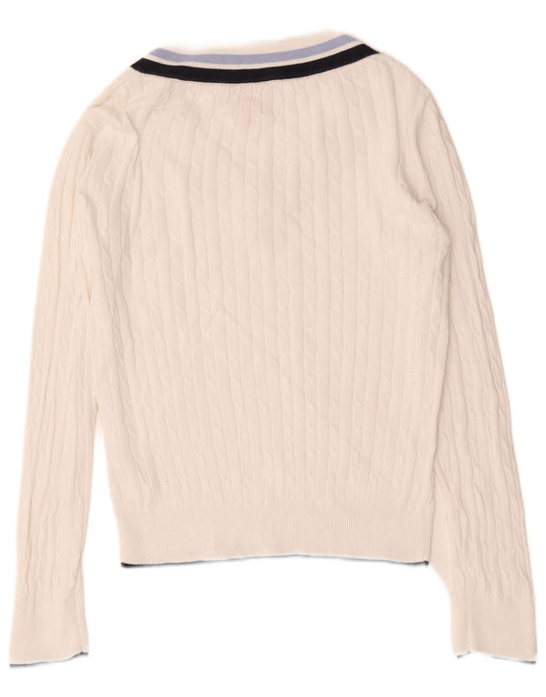 Musto Maglione da donna oversize con scollo a V UK 10 Piccolo cotone bianco