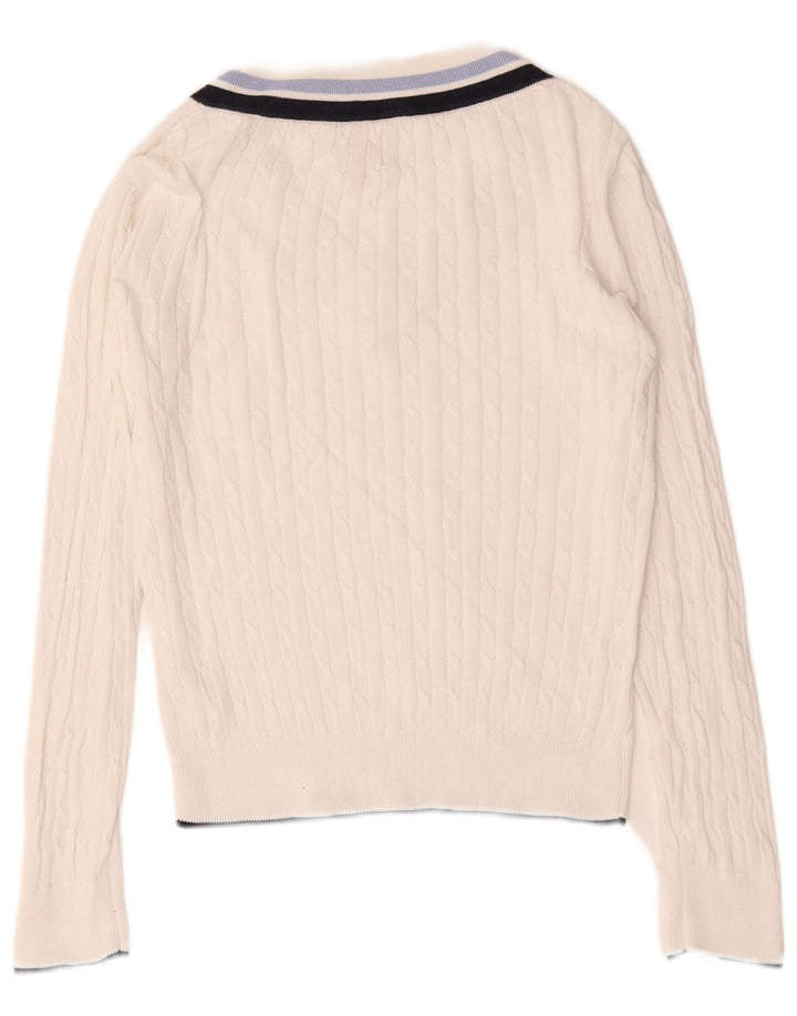 Musto Maglione da donna oversize con scollo a V UK 10 Piccolo cotone bianco