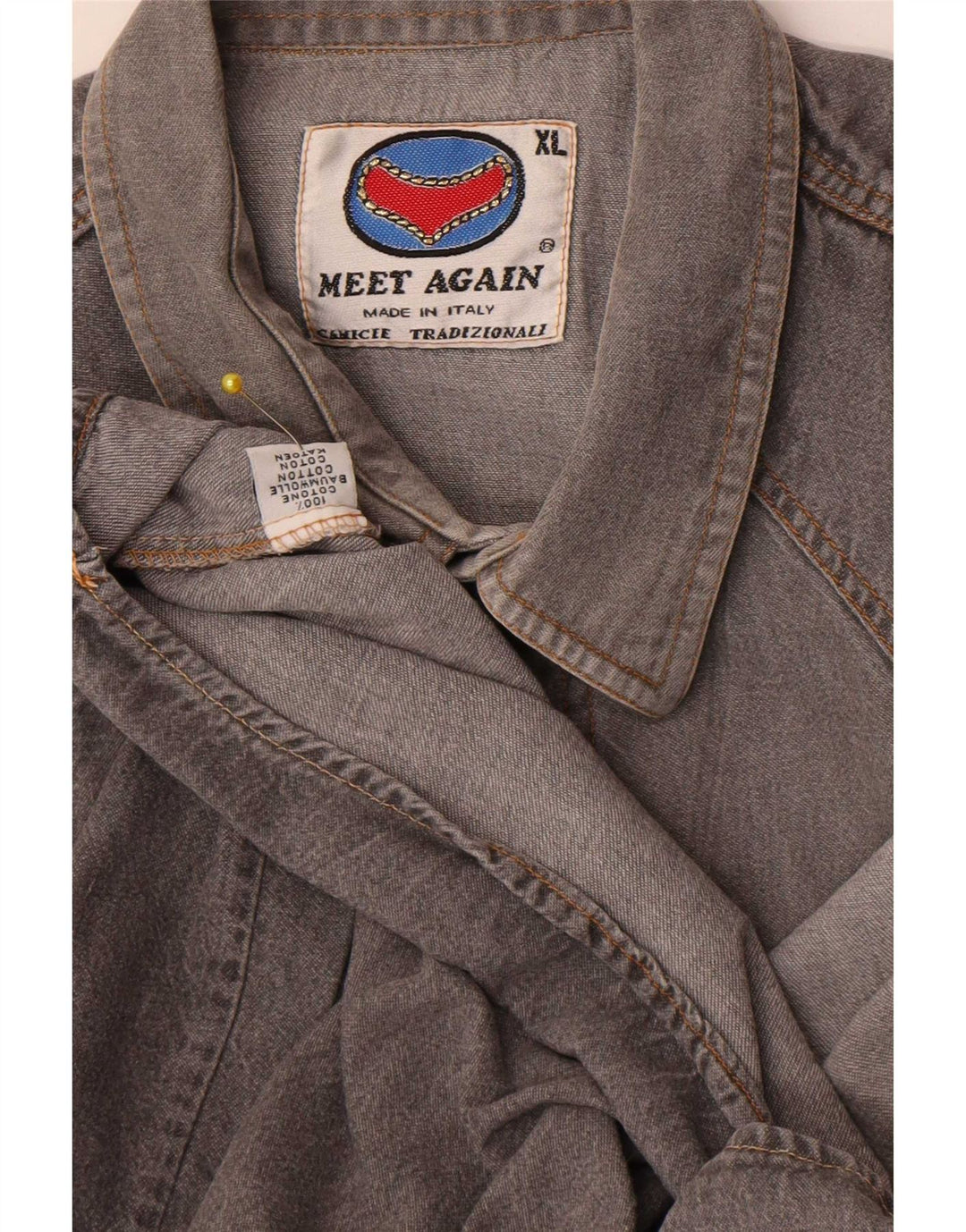 Camicia di jeans vintage da uomo XL in cotone grigio