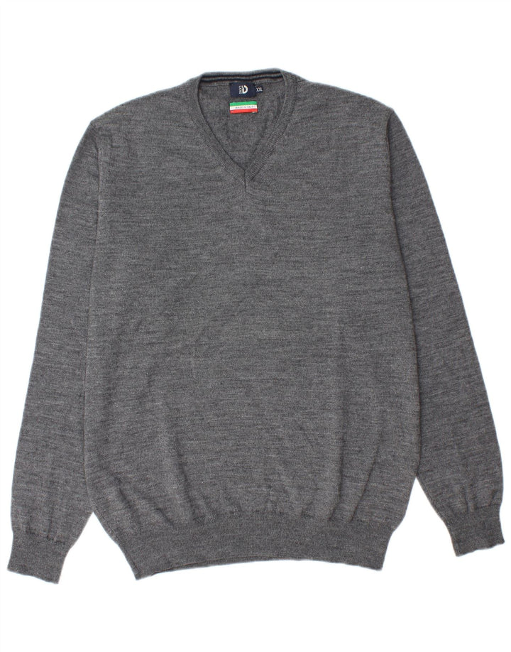 Maglione da uomo con scollo a V Dack's 2XL in lana grigia