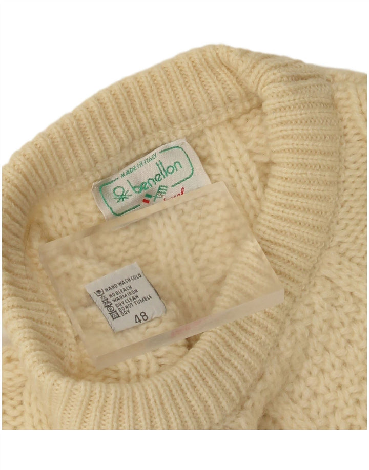 Maglione Maglione Girocollo Uomo Benetton IT 48 Lana Beige Medio
