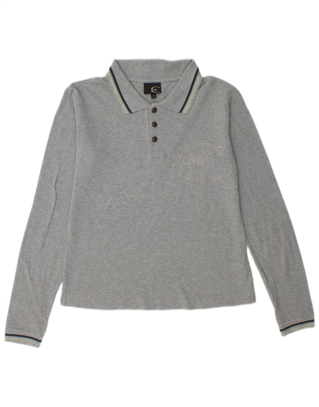 JUST CAVALLI Polo da donna a maniche lunghe con grafica UK 10 Small Cotone grigio
