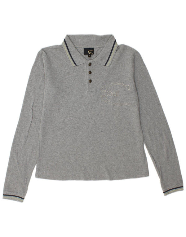 JUST CAVALLI Polo da donna a maniche lunghe con grafica UK 10 Small Cotone grigio