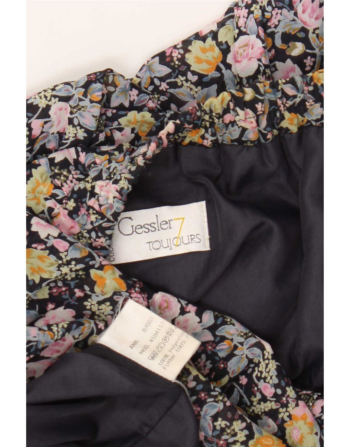 Gonna a trapezio da donna vintage W34 grande poliestere floreale blu navy