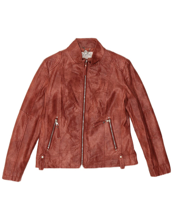 Giacca vintage da donna in ecopelle UK 10 piccola in poliestere bordeaux