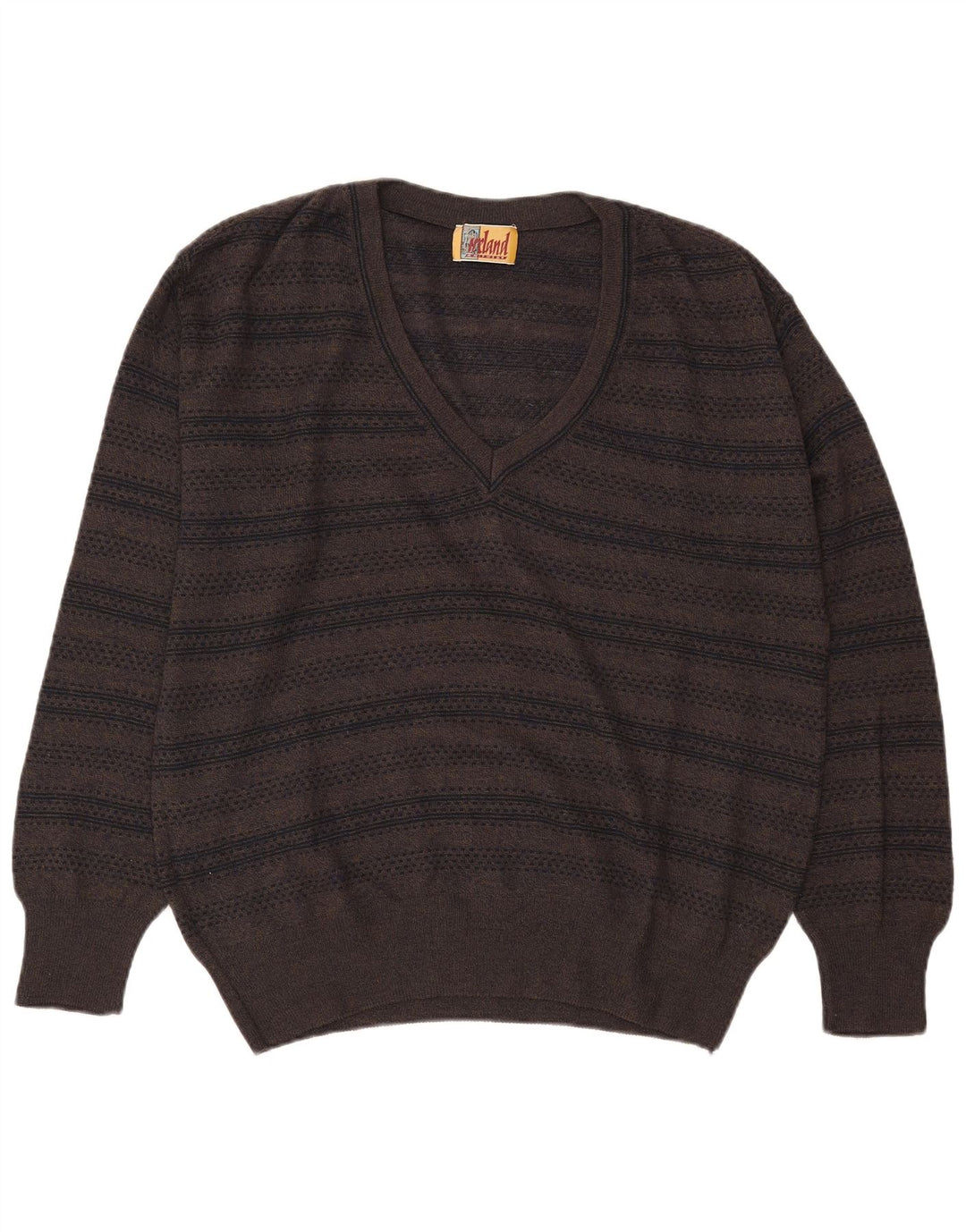 Maglione da uomo con scollo a V irlandese, lana a righe grandi color kaki