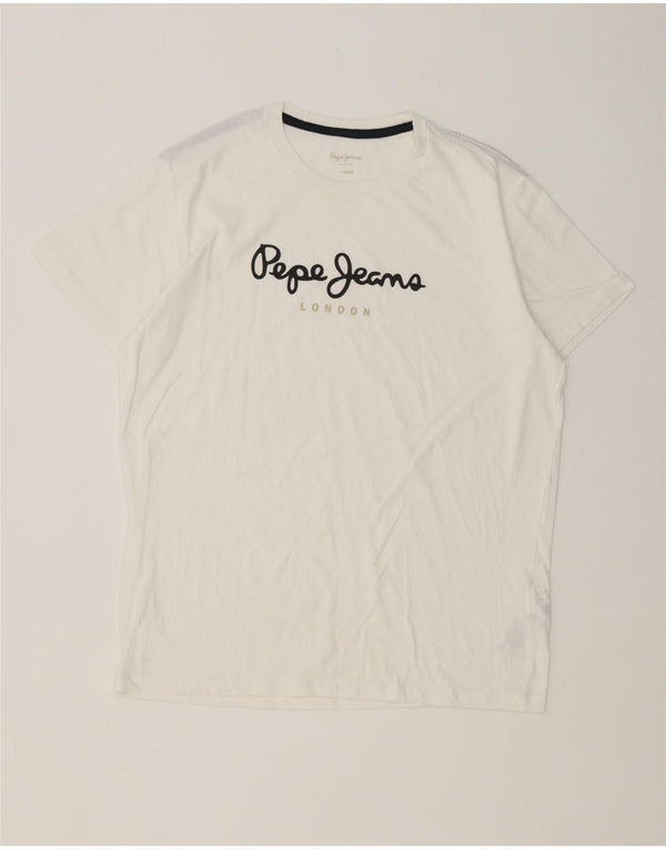 PEPE Jeans T-shirt grafica da uomo vestibilità regolare top grande in cotone bianco