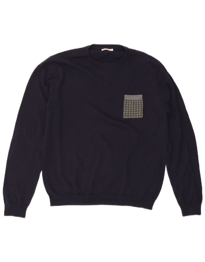 Maglione maglione girocollo da uomo Sun68 grande lana blu navy