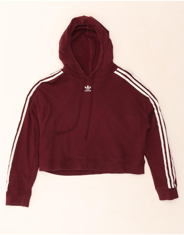 Maglione con cappuccio oversize corto da donna Adidas UK 10 piccolo cotone bordeaux