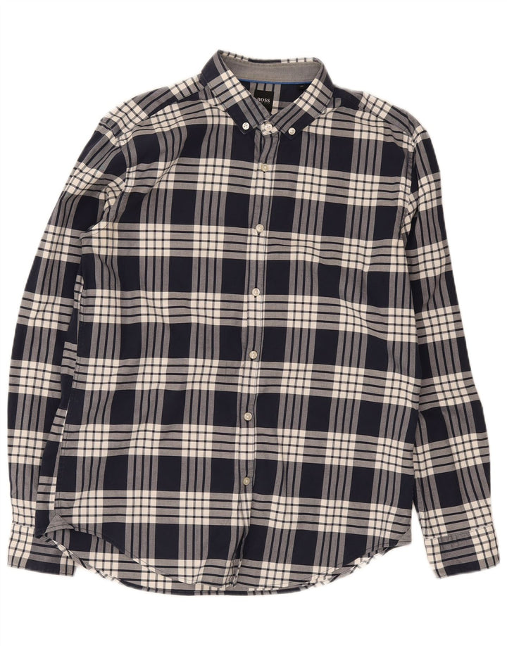 Camicia slim fit da uomo Hugo Boss XL in cotone a quadri nero