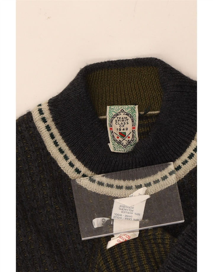 Maglione maglione collo alto da uomo VINTAGE IT 50 Blocco colore blu navy medio