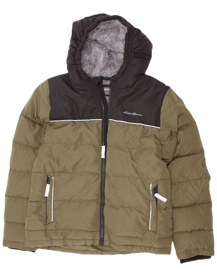 Giacca imbottita con cappuccio per ragazzi Eddie Bauer 7-8 anni piccola color kaki