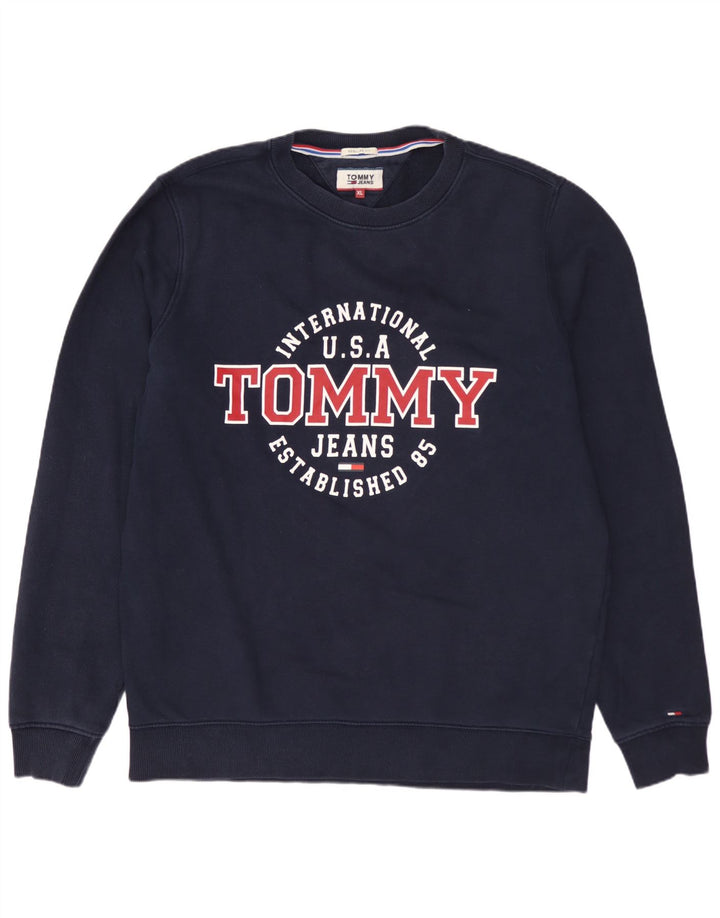 TOMMY HILFIGER Felpa da uomo con vestibilità regolare grafica Maglione XL Blu navy