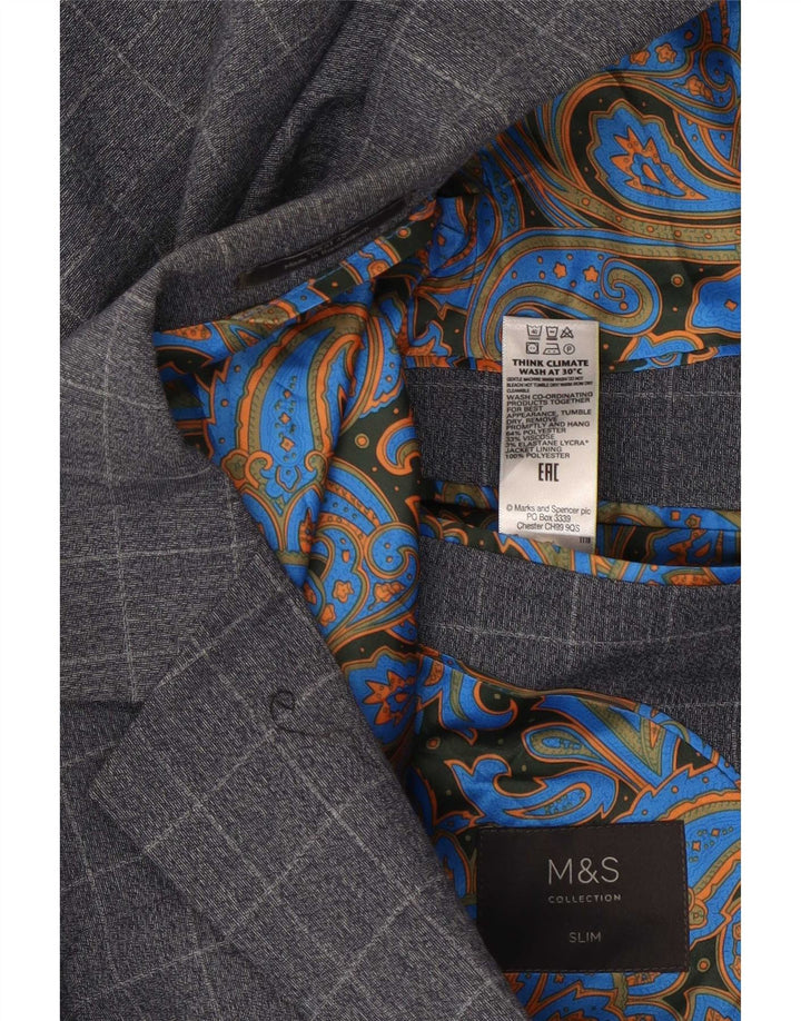 Giacca blazer slim a 2 bottoni da uomo Marks & Spencer UK 36 piccolo quadretto blu