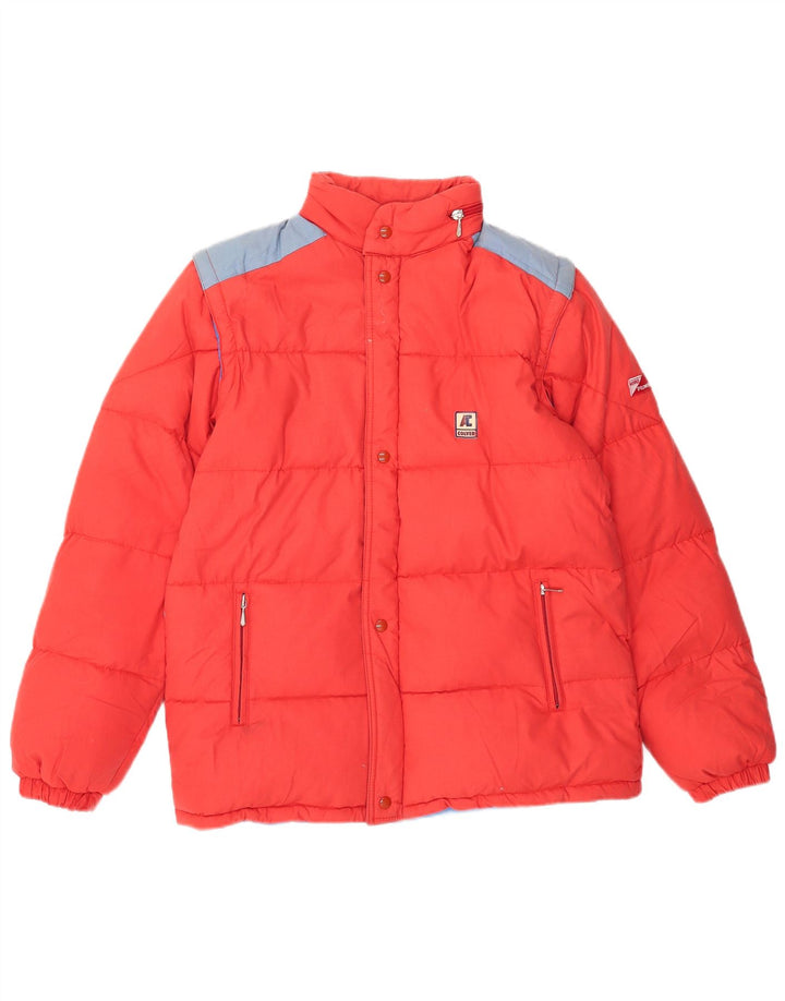 Giacca imbottita con cappuccio vintage da uomo IT 46 Small Poliestere color block rosso