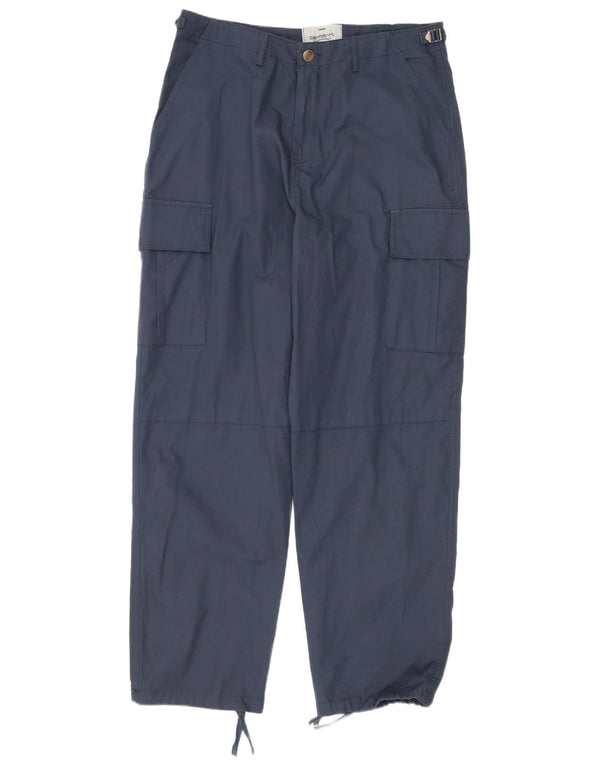 Pantaloni cargo dritti da donna Carhartt grandi W30 L29 cotone blu navy