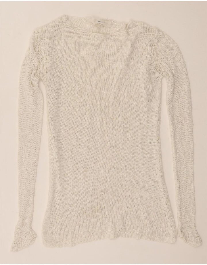 Maglione maglione con scollo a barca da donna Zara UK 14 grande bianco sporco