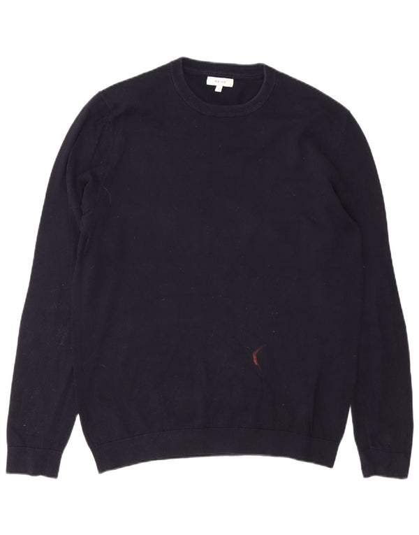 Maglione maglione girocollo da uomo Reiss grande in cotone blu navy