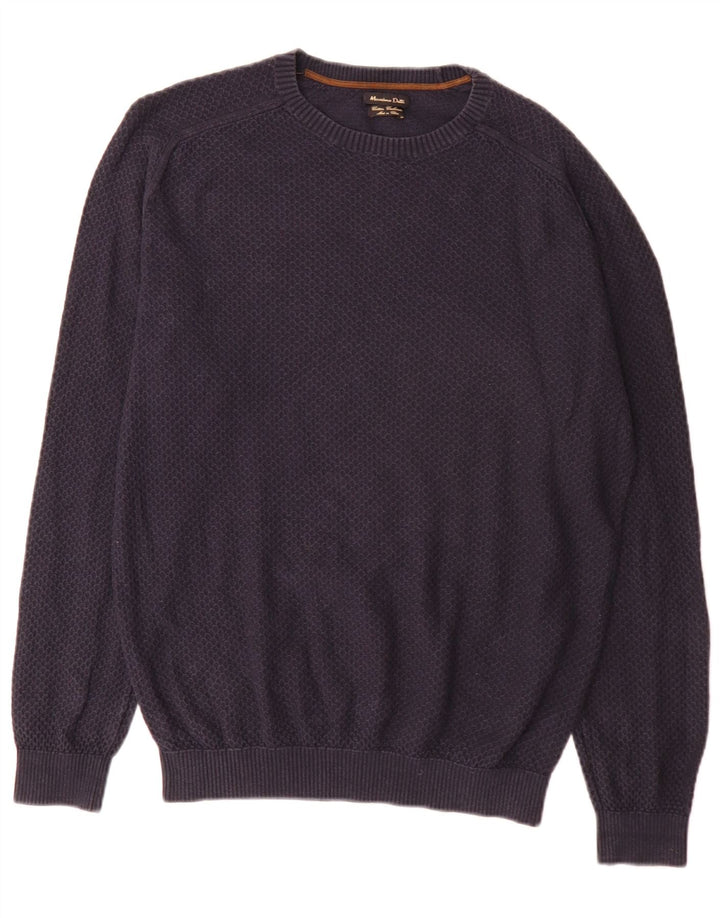 Massimo Dutti Maglione da uomo con scollo a barchetta, grande, in cotone blu navy