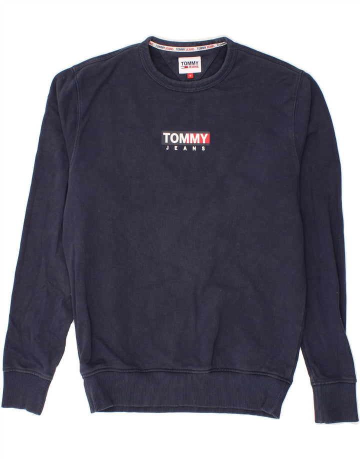 TOMMY HILFIGER Mens Graphic Sweatshirt Jumper Medium Navy Blue Cotton Vintage Tommy Hilfiger and Second-Hand Tommy Hilfiger from Messina Hembry 