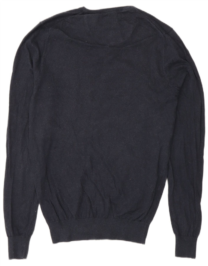 Massimo Dutti Maglione da uomo con scollo a V piccolo in cotone blu navy