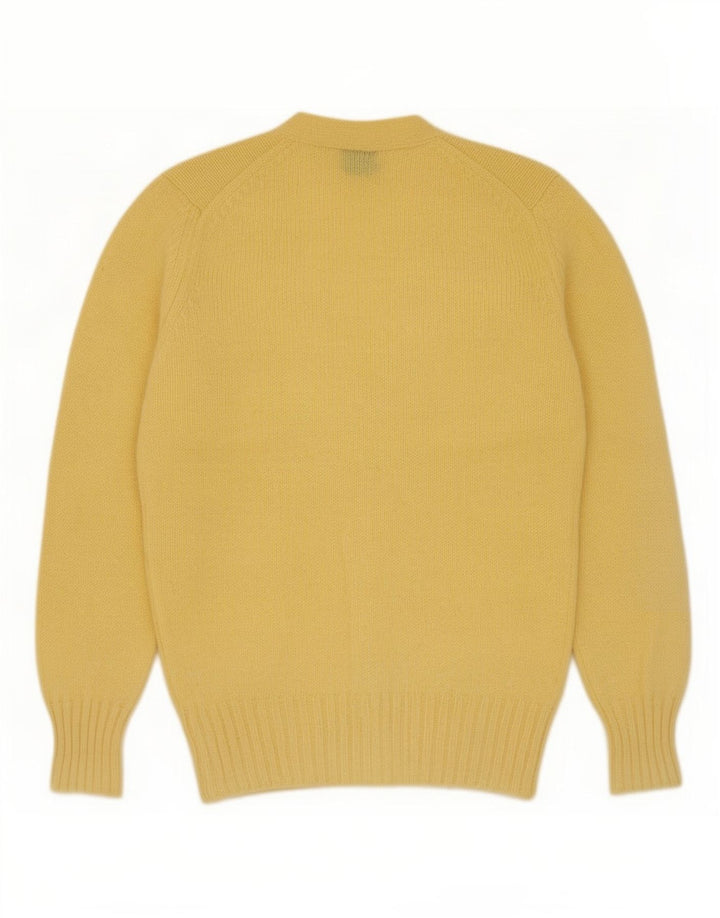 Maglione cardigan vintage da uomo piccolo in lana vergine gialla