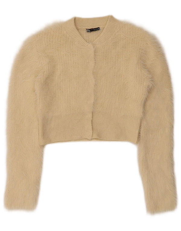 Maglione cardigan corto da donna Zara UK 8 piccolo poliestere beige