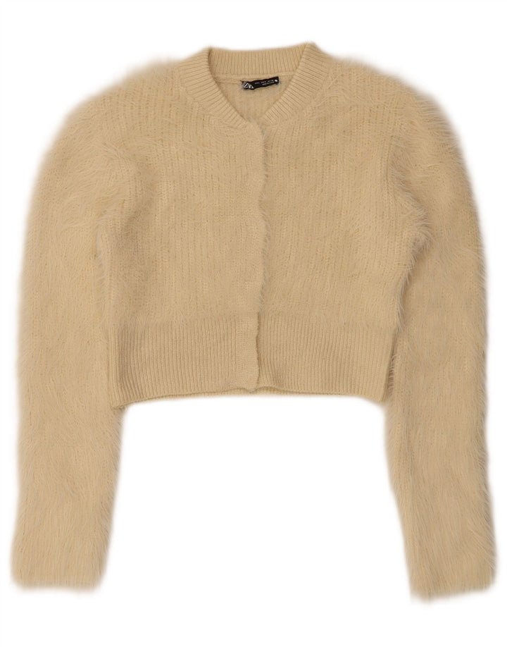 Maglione cardigan corto da donna Zara UK 8 piccolo poliestere beige