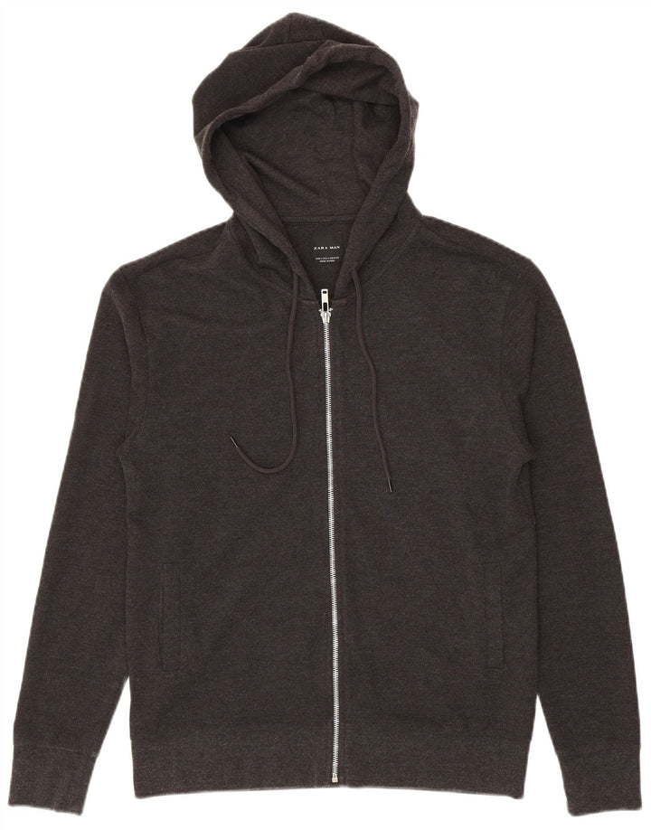 Maglione con cappuccio e zip Zara da uomo grande in cotone grigio