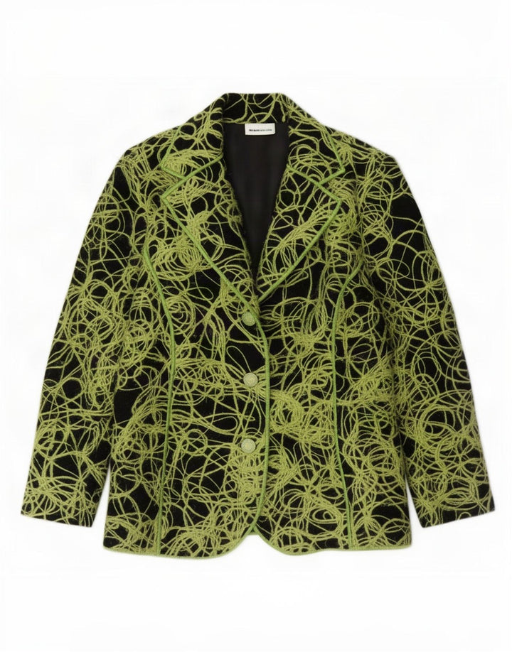 Giacca blazer da donna a 3 bottoni con motivo astratto UK 18 XL lana verde