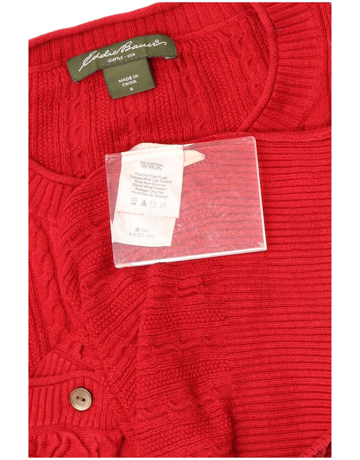 Maglione cardigan da donna EDDIE BAUER UK 10 piccolo cotone rosso