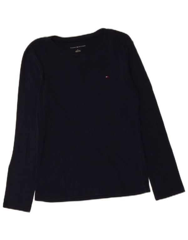 TOMMY HILFIGER Top da donna a manica lunga UK 12 medio cotone blu navy