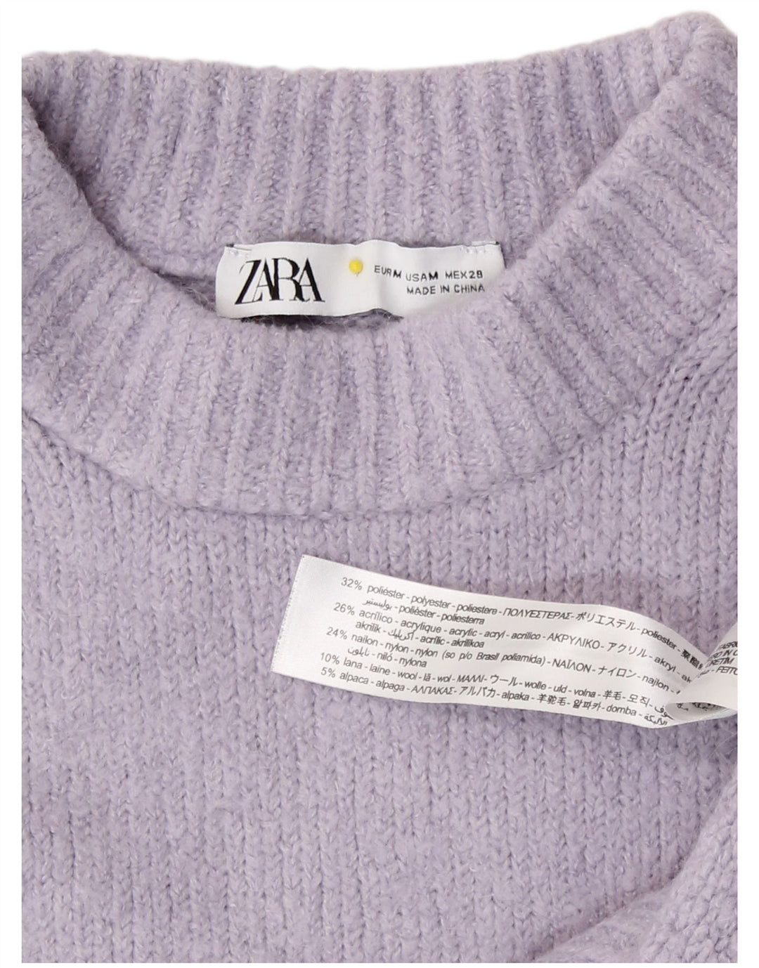 Maglione corto con collo alto da donna Zara UK 14 Poliestere viola medio