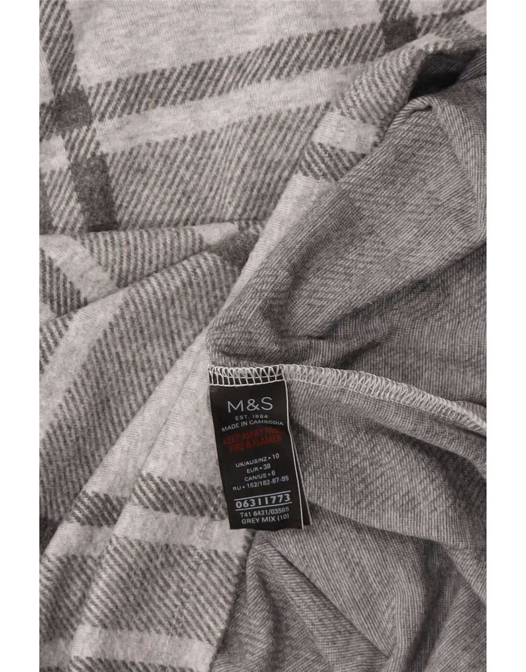 Marks & Spencer Top oversize da donna a maniche lunghe UK 10 piccolo scozzese grigio