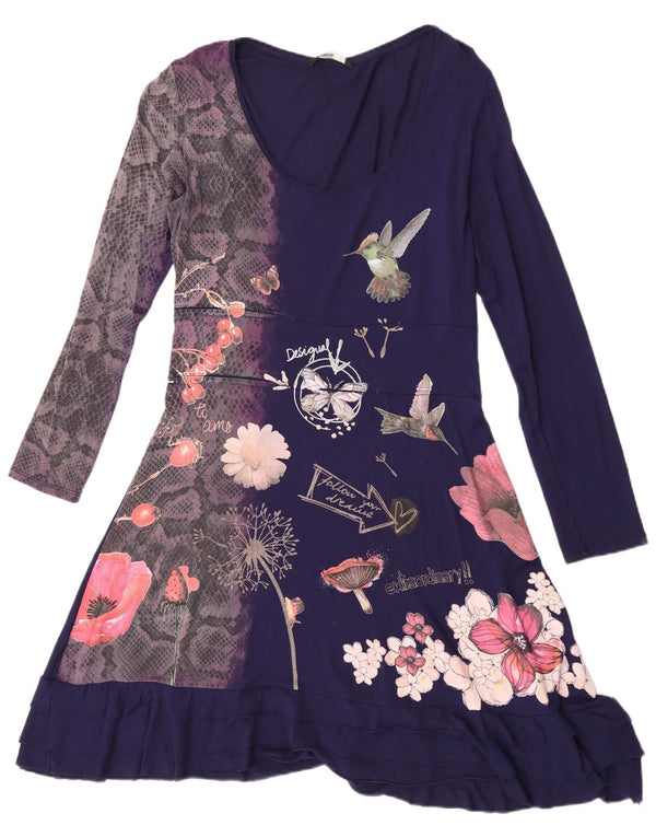Desigual Abito da donna a maniche lunghe con grafica grafica UK 18 XL Blu navy floreale