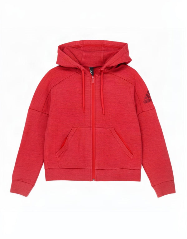 Maglione con cappuccio e zip oversize corto da donna Adidas UK 8/10 Piccolo cotone rosso