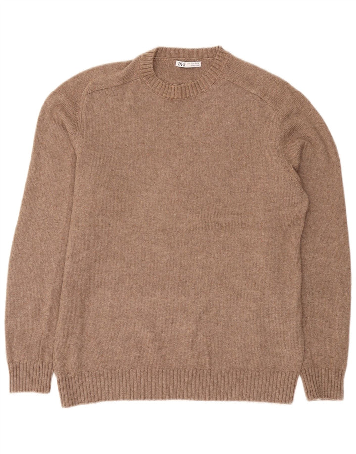 Maglione maglione girocollo da uomo Zara in poliestere marrone medio