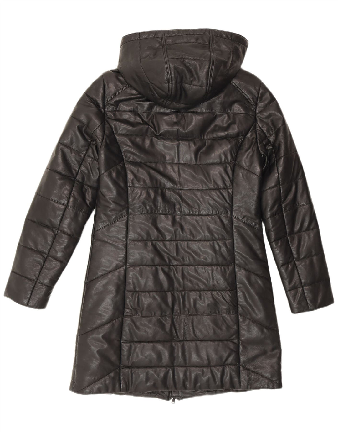 Cappotto imbottito in pelle con cappuccio da donna Maddox UK 12 Medio in pelle nera