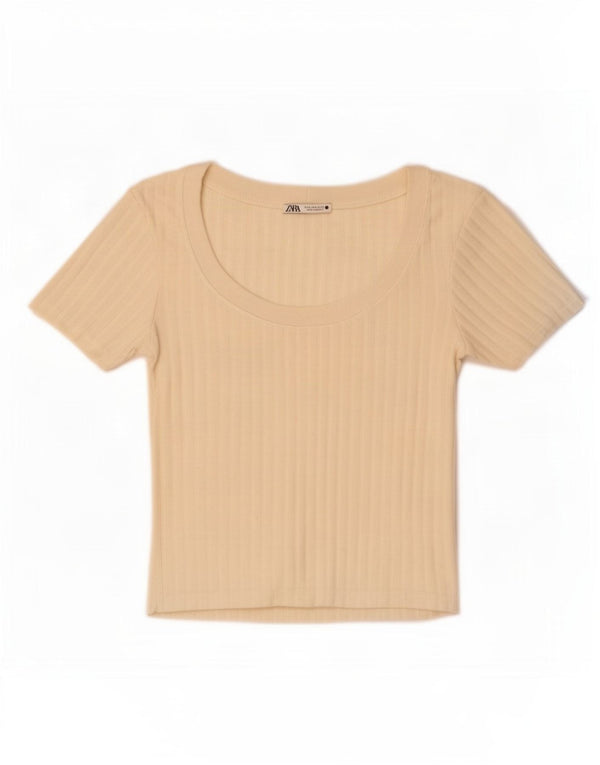 T-shirt corta da donna Zara UK 8 piccola beige