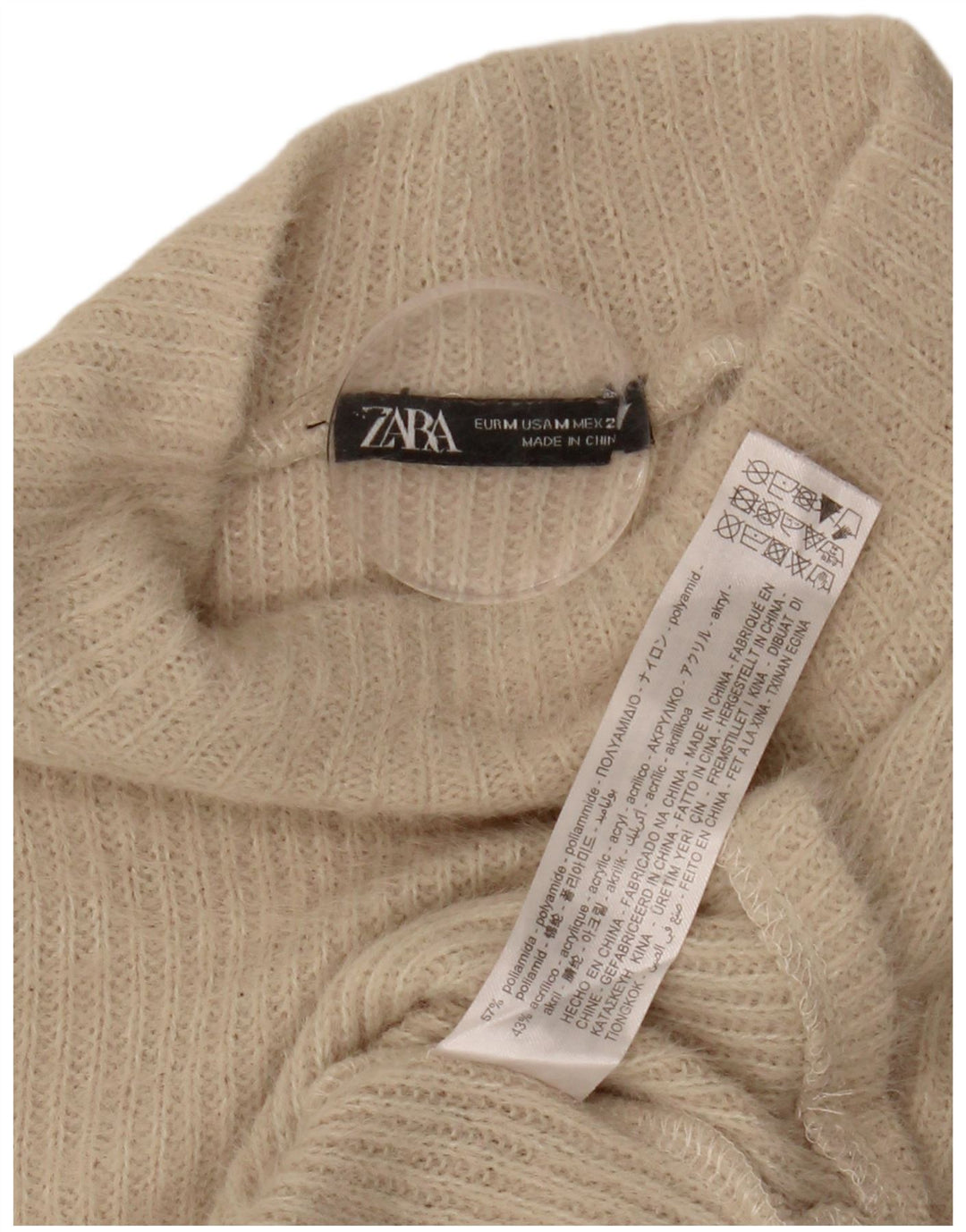 ZARA Maglione Corto da Donna con Collo Dolcevita UK 12 Medio Bianco Sporco