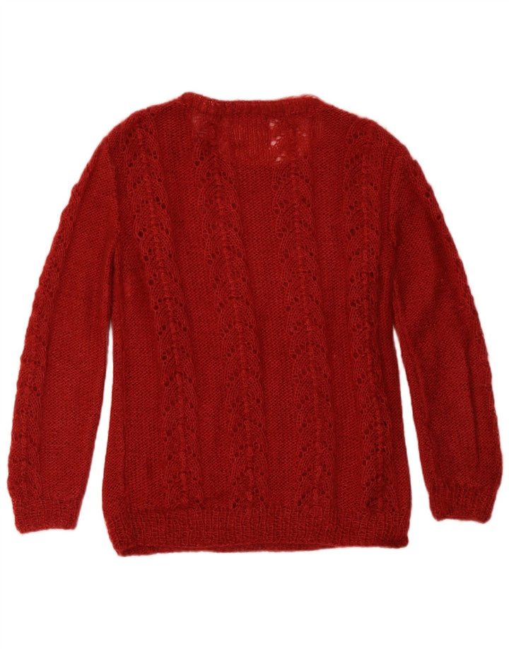 Maglione maglione girocollo da donna vintage con motivo astratto UK 12 medio Burgu