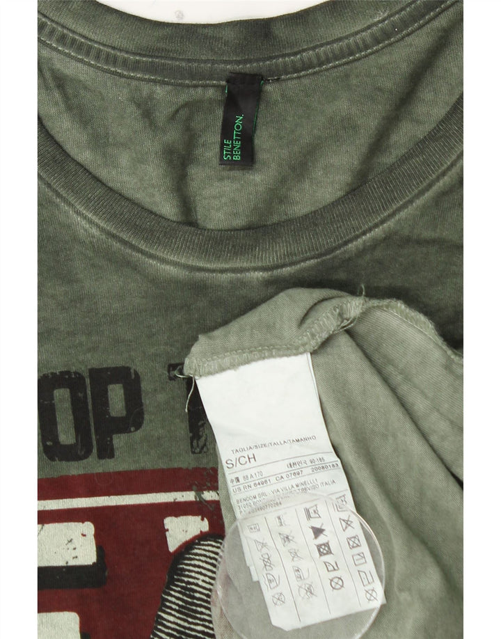 BENETTON Top grafico da uomo a maniche lunghe piccolo in cotone verde