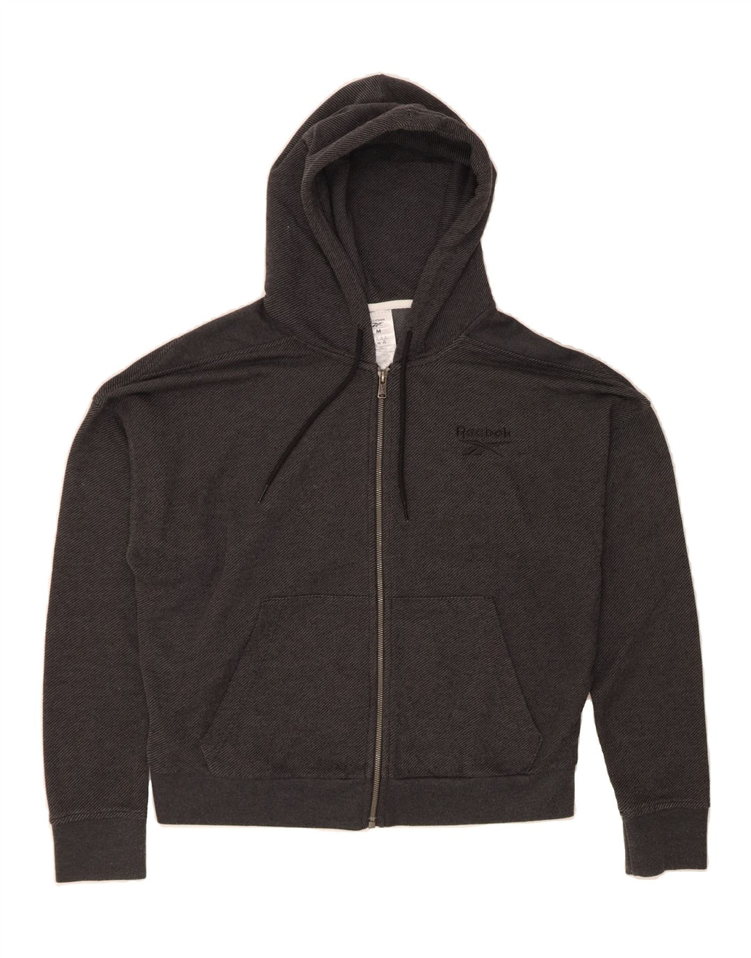 REEBOK Womens Oversized Zip Hoodie Sweater UK 12/14 Medium Grey Cotton Vintage Reebok and Second-Hand Reebok from Messina Hembry 