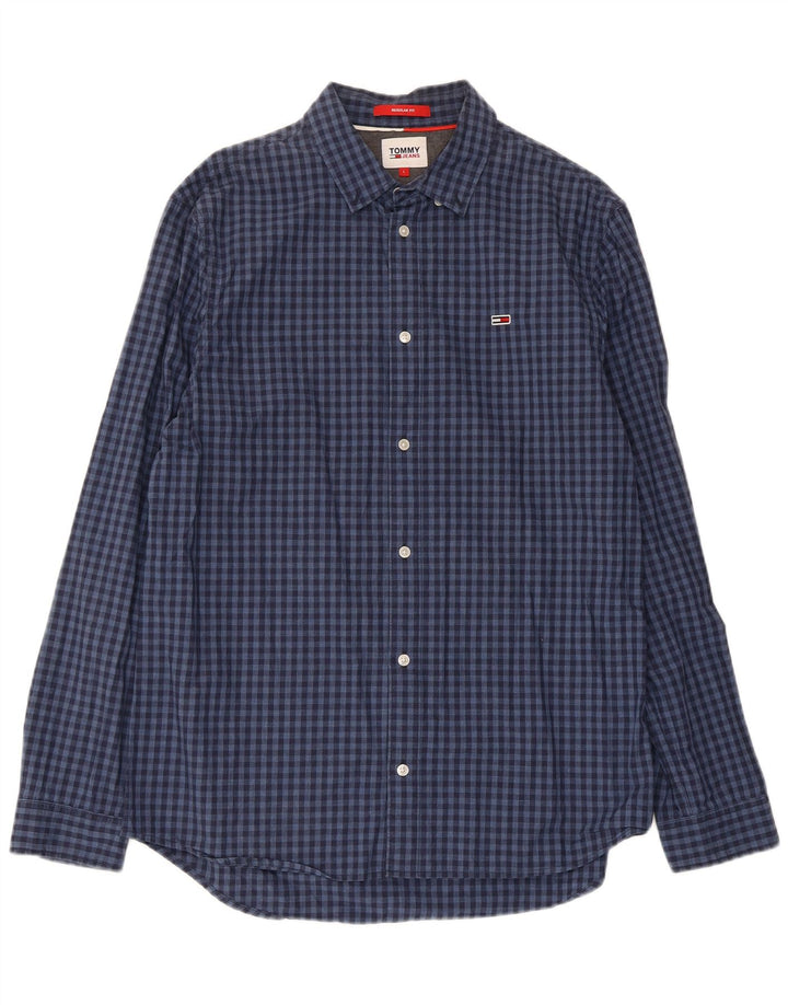 Tommy Hilfiger Camicia da uomo dalla vestibilità regolare, grande, in cotone a quadretti blu navy