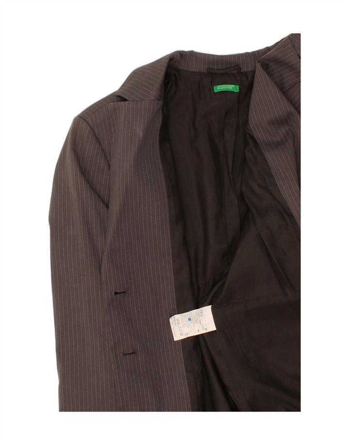 BENETTON Womens 3 Button Blazer Jacket IT 46 Large Brown Pinstripe Cotton Vintage Benetton and Second-Hand Benetton from Messina Hembry 