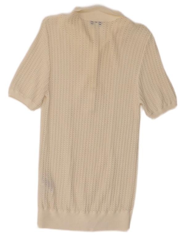 Maglione Reiss da donna a maniche corte con collo a polo UK 12 medio bianco sporco