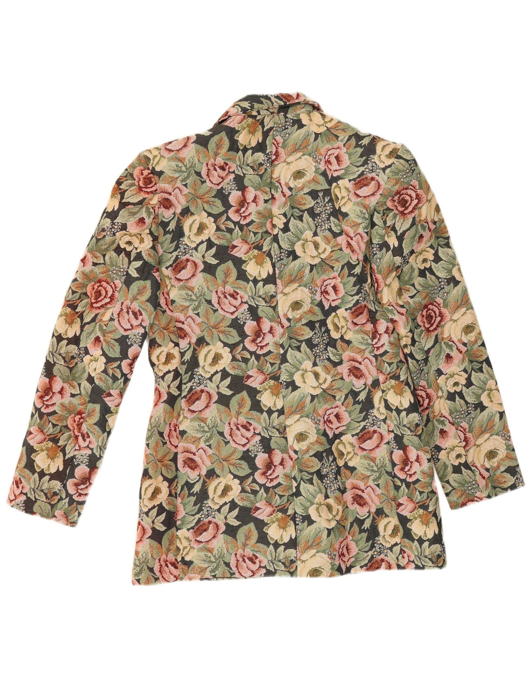 Giacca blazer doppiopetto vintage da donna UK 14 verde medio floreale