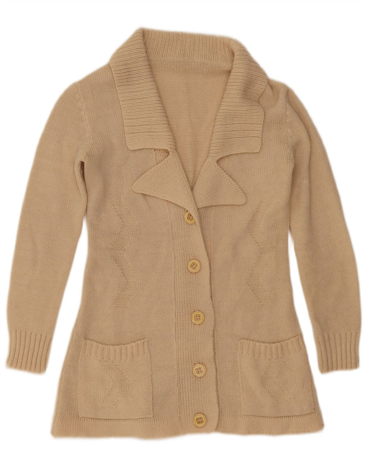 Maglione cardigan da donna vintage UK 12 medio bianco sporco
